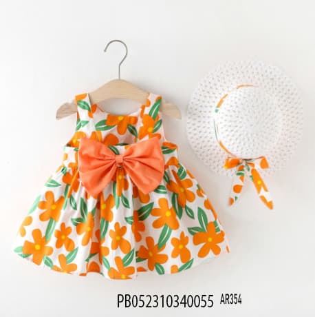 Girls' Frock with Hat Set (মেয়ে শিশুদের জন্য ম্যাচিং হ্যাটের সাথে সুতি ফ্রক সেট)
