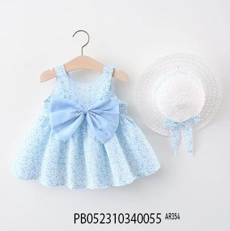 Girls' Frock with Hat Set (মেয়ে শিশুদের জন্য ম্যাচিং হ্যাটের সাথে সুতি ফ্রক সেট)