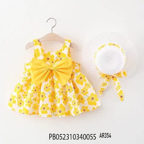 Girls' Frock with Hat Set (মেয়ে শিশুদের জন্য ম্যাচিং হ্যাটের সাথে সুতি ফ্রক সেট) 4