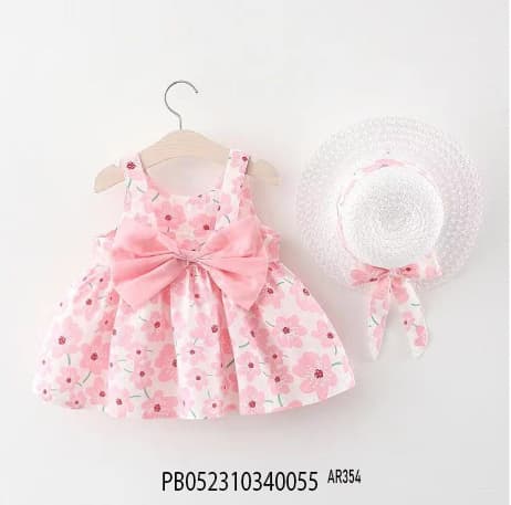 Girls' Frock with Hat Set (মেয়ে শিশুদের জন্য ম্যাচিং হ্যাটের সাথে সুতি ফ্রক সেট) 3